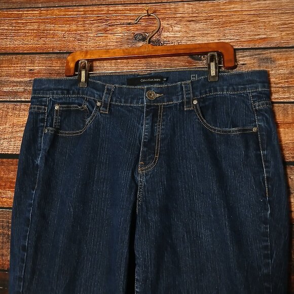 Calvin Klein Jeans Plus Size 18 W Flare Leg Mid Rise Dark Blue Denim Stretch - Picture 4 of 10